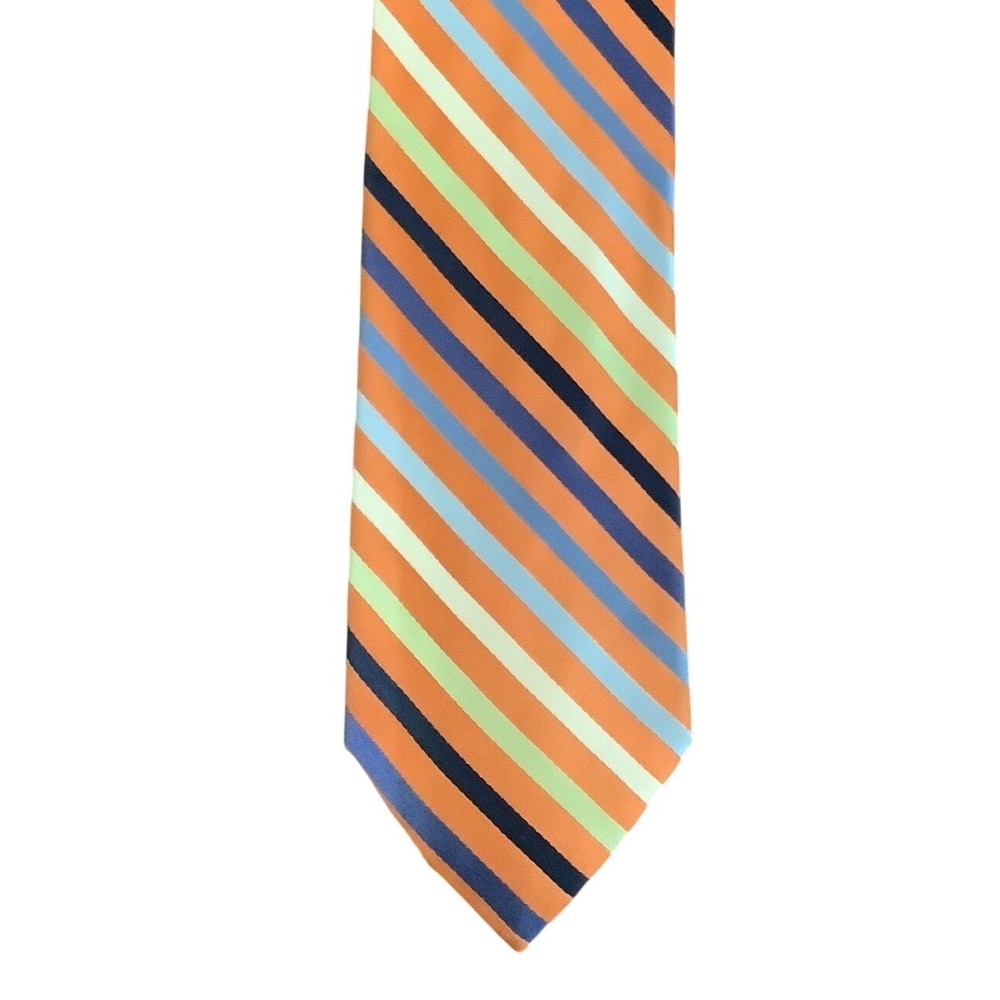 Kuhlman Men's Necktie Orange Blue Green Striped Silk Italian Handmade